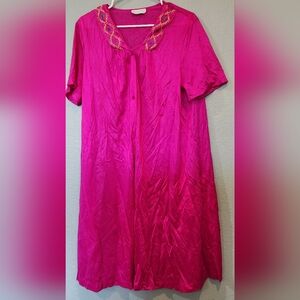 Vintage Vassarette Pink Nylon Button Up Robe Dressing Gown Housecoat XL Bold